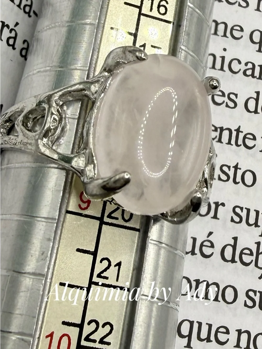 Pink Quartz Rhodium Silver Ring – 20mm Oval Stone, Tarnish-Resistant